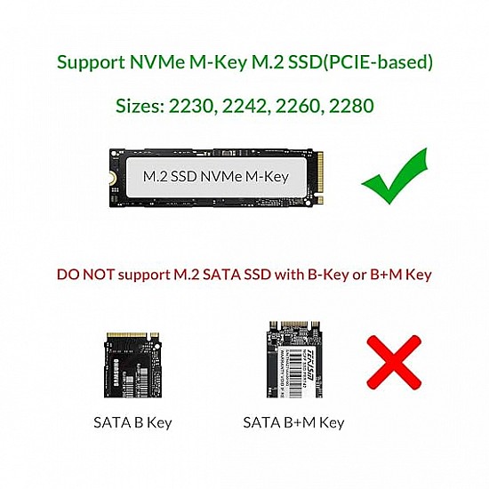 ORICO Mini M.2 NVME SSD Enclosure Clip Type Aluminum NVME External Hard Drive Case USB3.1 Gen2 Type-C up to 2TB 10Gbps [SSD NOT Included]