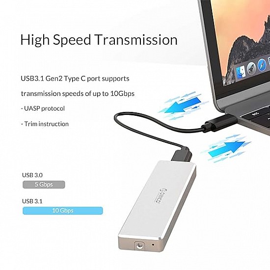 ORICO Mini M.2 NVME SSD Enclosure Clip Type Aluminum NVME External Hard Drive Case USB3.1 Gen2 Type-C up to 2TB 10Gbps [SSD NOT Included]