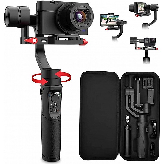 All in 1 3-Axis Gimbal Stabilizer for Compact Camera Action Camera and Smartphone, Compatible