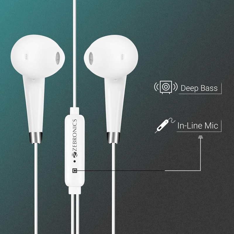 ZEBRONICS Zeb-Calyx Wired in Ear Earphone with Mic (White)-