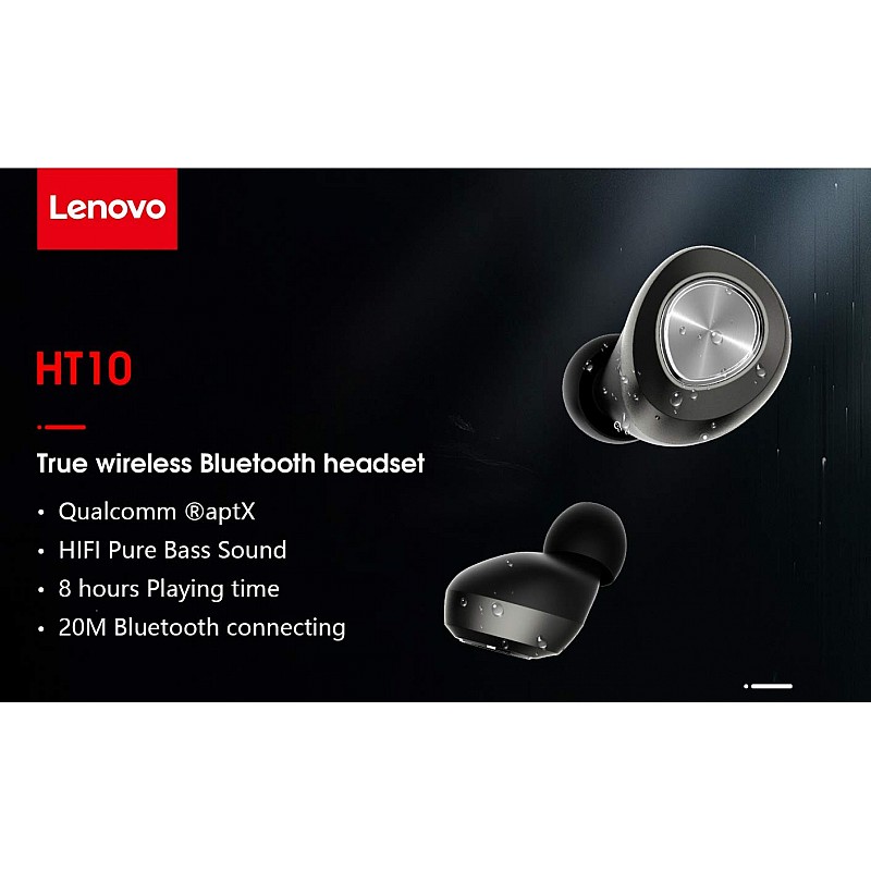 Lenovo HT10 True Wireless Earbuds Earphones Headphones (Bluetooth V5.0) (Black)