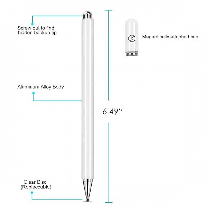 Xmate Stylus Pen for Touchscreen Devices, Fine Point, Capacitive Pen (White)