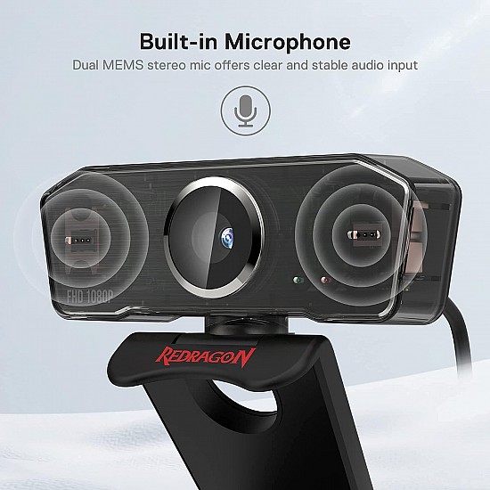 Redragon GW800 1080P Webcam with Built-in Dual Microphone