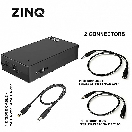 ZINQ Mini UPS for 12V Routers, High Power Fiber Routers, Broadband Modems (Black)