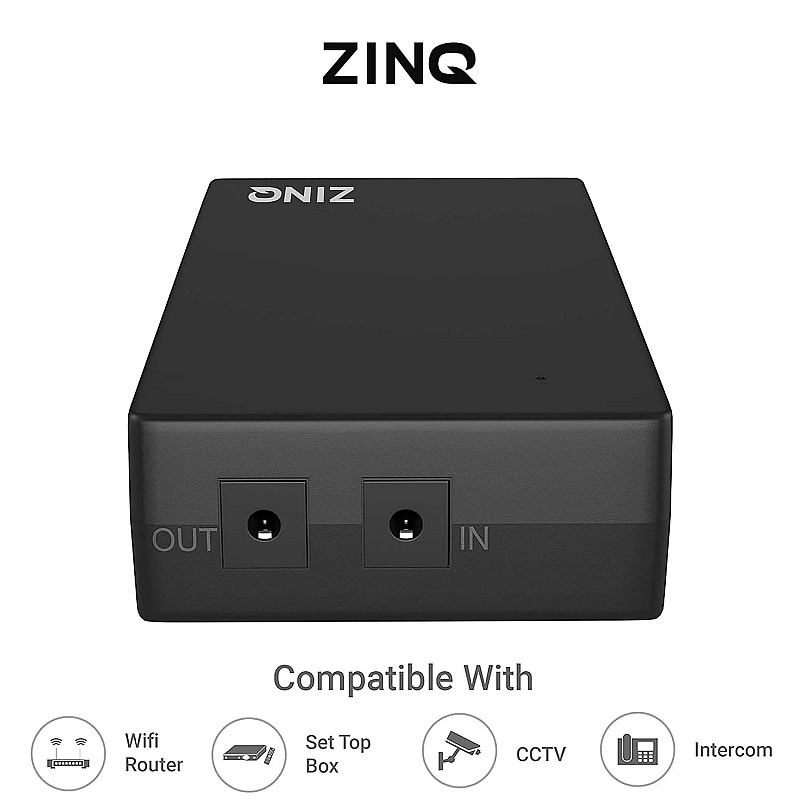 ZINQ Mini UPS for 12V Routers, High Power Fiber Routers, Broadband Modems (Black)