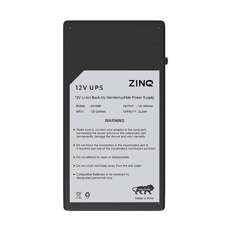 ZINQ Mini UPS for 12V Routers, High Power Fiber Routers, Broadband Modems (Black)