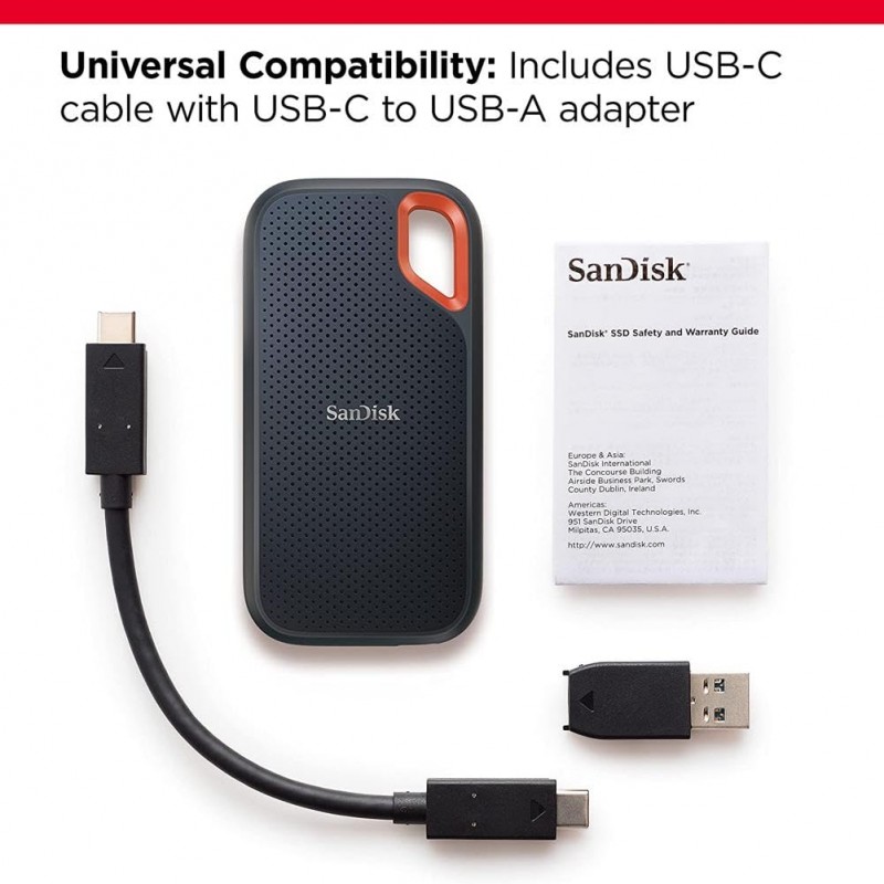 Sandisk Extreme Portable 1TB, 1050MB/s R, 1000MB/s W, 3mtr Drop Protection, IP65 Water/dust Resistance