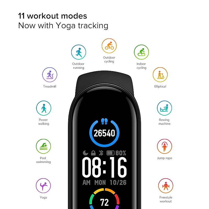 MI Smart Band 5- India's No. 1 Fitness Band, 1.1" (2.8 cm) AMOLED Color Display, 2 Weeks Battery Life