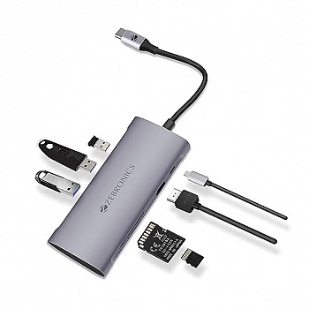 ZEBRONICS 7 in1 USB Type C Multiport Adapter Zeb TA1500UCVP with USB, HDMI, SD, Micro SD, Type C PD