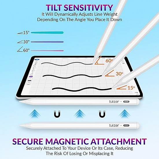 Tukzer Active Stylus Pen iPad Pencil | Palm Rejection, Tilt Sensor, High Precision White