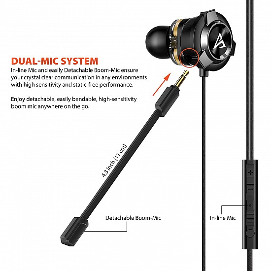 AirSound A200 Pro Dual Driver Gaming Earphone with Dual Mic & 3D Stereo Sound for Android, Tablets, PC, Laptop