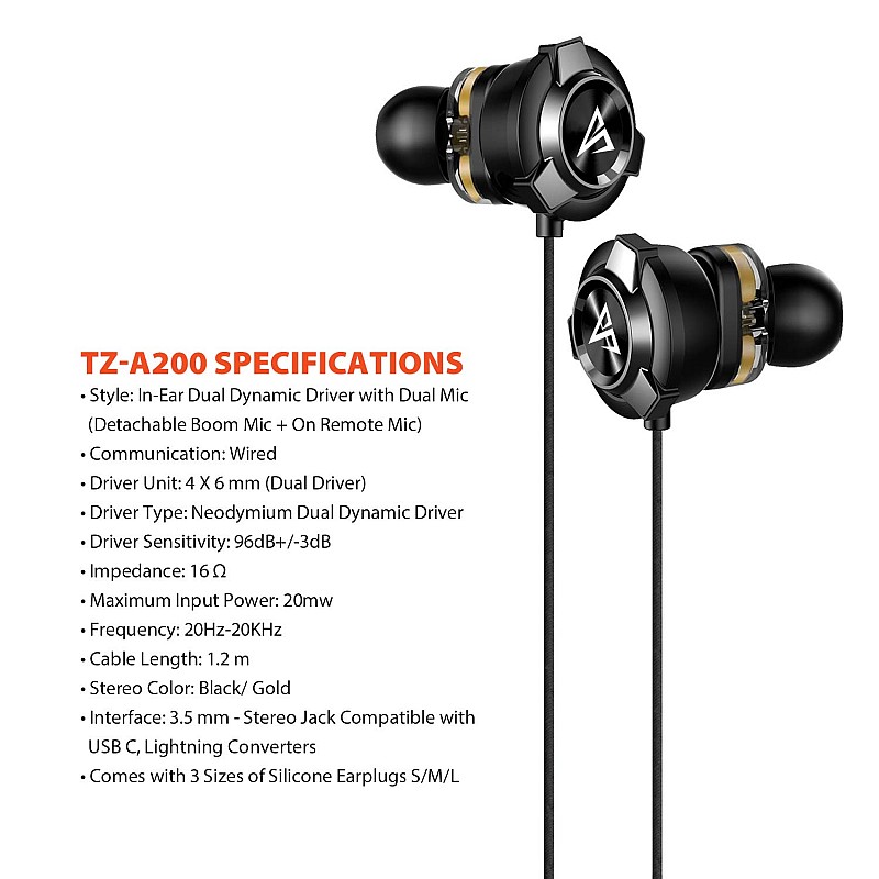 AirSound A200 Pro Dual Driver Gaming Earphone with Dual Mic & 3D Stereo Sound for Android, Tablets, PC, Laptop