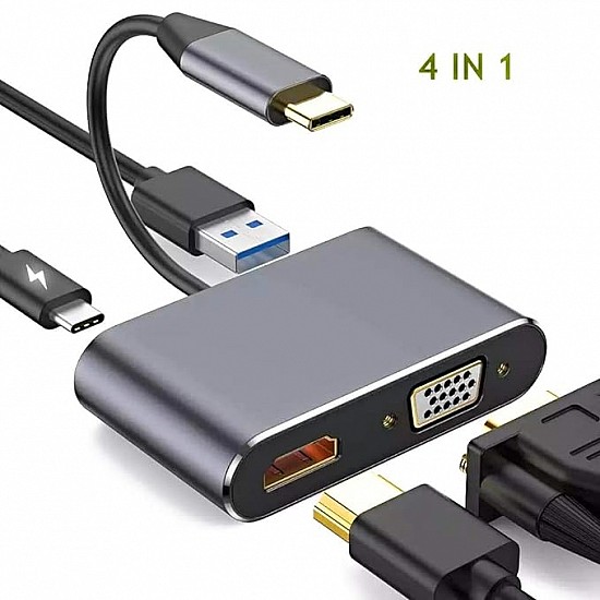 Live Tech Link 4 in 1 USB Type C to HDMI Port VGA Port USB Adapter USB3.0 PD Connect