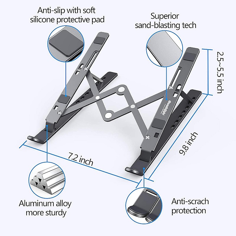 Cosmic Byte Adjustable Aluminum Portable Laptop Rack Stand for Upto 17" laptops, Tablets, Mobiles, Books with Pouch (Dark Grey)