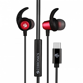 ZEBRONICS Zeb-Buds C in Ear Type C Wired Earphones with Mic (Red)