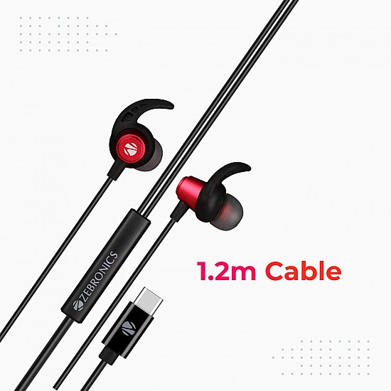 ZEBRONICS Zeb-Buds C in Ear Type C Wired Earphones with Mic (Red)