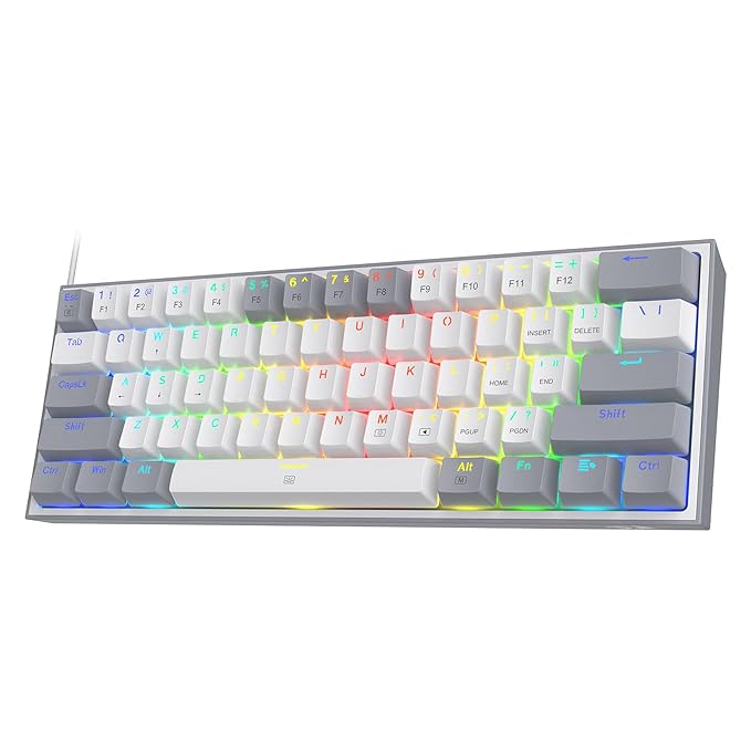 Redragon K617 Fizz 60% Wired RGB Gaming Keyboard, 61 Keys Compact Mechanical Keyboard w/White and Grey Color Keycaps Redragon K617 Fizz 60% Wired RGB Gaming Keyboard, 61 Keys Compact Mechanical Keyboard w/White and Grey Color Keycaps