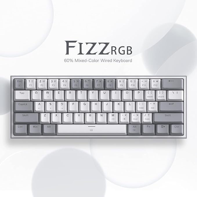 Redragon K617 Fizz 60% Wired RGB Gaming Keyboard, 61 Keys Compact Mechanical Keyboard w/White and Grey Color Keycaps Redragon K617 Fizz 60% Wired RGB Gaming Keyboard, 61 Keys Compact Mechanical Keyboard w/White and Grey Color Keycaps