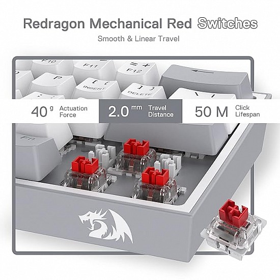 Redragon K617 Fizz 60% Wired RGB Gaming Keyboard, 61 Keys Compact Mechanical Keyboard w/White and Grey Color Keycaps