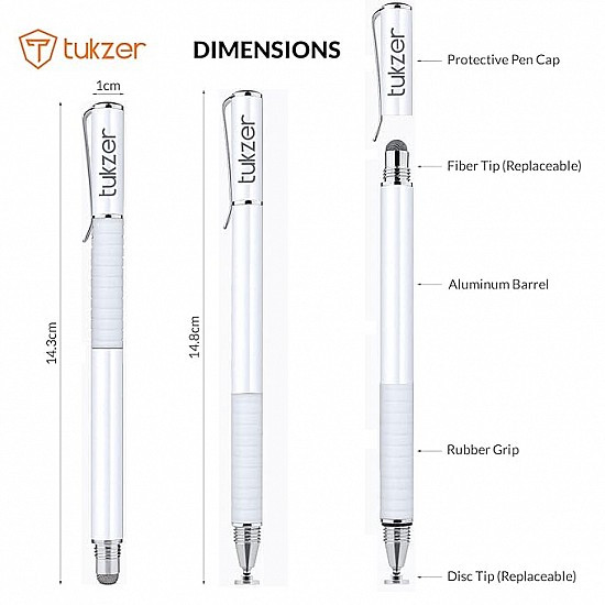 Tukzer 2-in-1 Capacitive Stylus Pen V2.0, Precise Stylus (White)