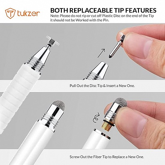 Tukzer 2-in-1 Capacitive Stylus Pen V2.0, Precise Stylus (White)