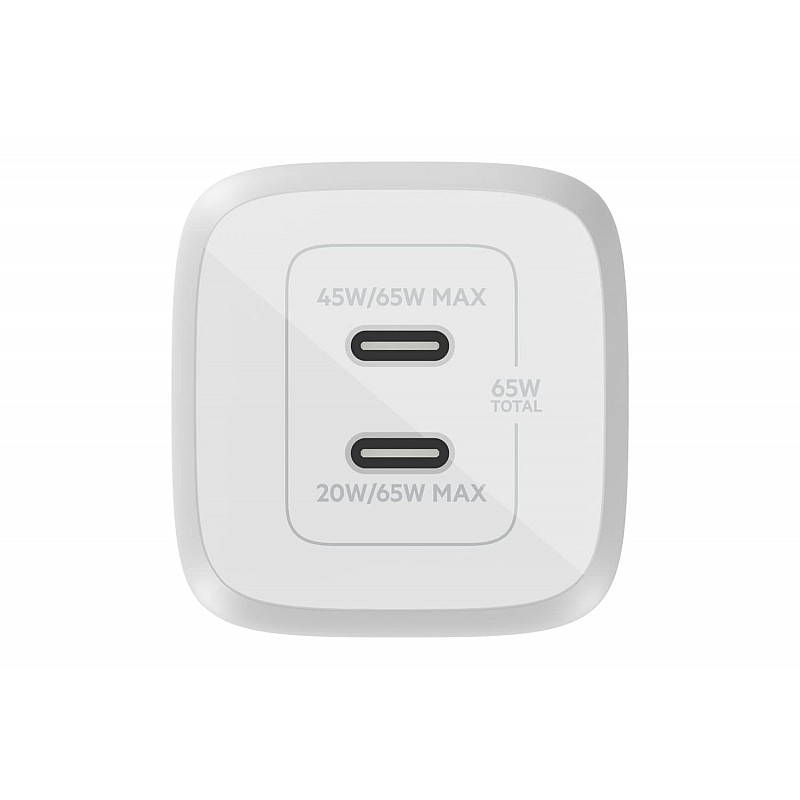 Belkin 65W GaN Dual USB-C (Type C) PD 3.0 Fast Charger with Pps-White