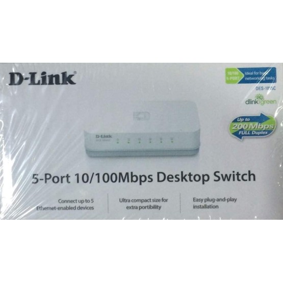 D-Link DES-1005C 5-Port 10/100 Mbps Unmanaged Switch, white D-Link DES-1005C 5-Port 10/100 Mbps Unmanaged Switch, white