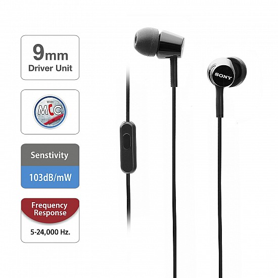 Sony MDR-EX150AP Wired In Ear Headphone with Mic (Black)