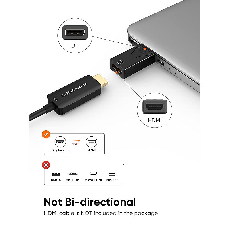 CableCreation DisplayPort to HDMI Adapter, DP to HDMI 1080p@60Hz FHD Converter Uni-Directional Display Port DP to HDMI Passive Adapter 1.3 Version Compatible with PC, Laptop, Black