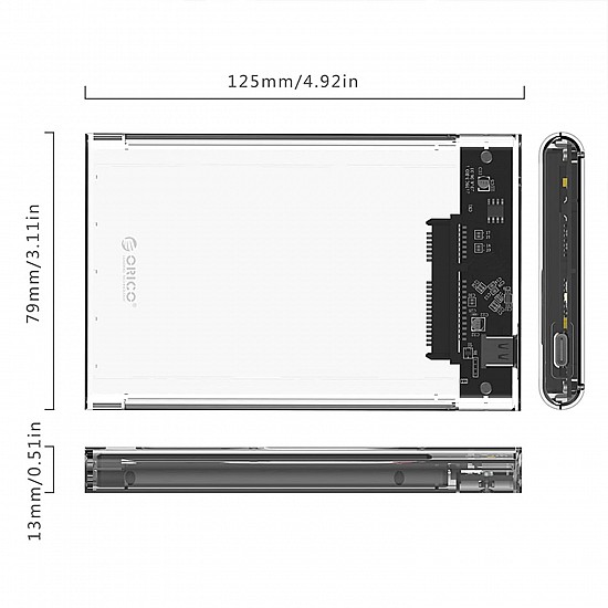 Orico 2.5Inch SATA Type-C Transparent Hard Drive Enclosure