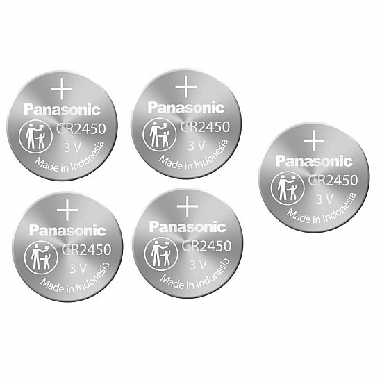 Panasonic CR-2450 Lithium Coin Battery 3v - Pack of 5 Provide Long Lasting Power in a Variety of Devices,from keyless-Entry fobs to Toys