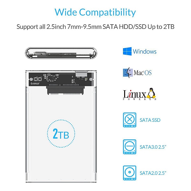 ORICO 2. 5 inch Transparent USB3. 0 Hard Drive Enclosure (2139U3)