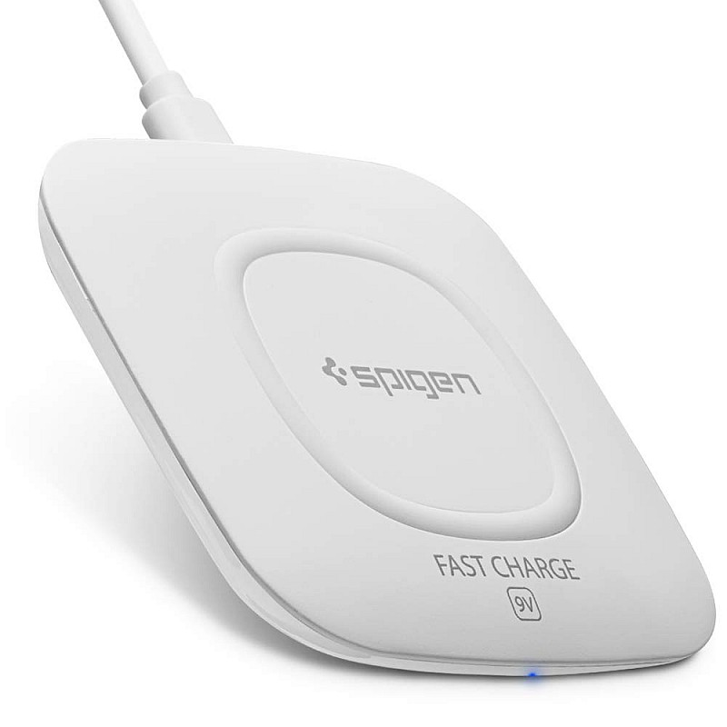 Spigen F301W, 10W Fast Wireless Charger Compatible For All Qi-Enabled Smartphones, Cellular Phones And More - White