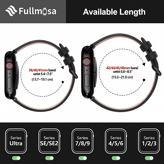 Fullmosa Leather Band Compatible with Apple Watch 49mm 45mm 44mm 42mm 38mm 40mm 41mm Women Men Band Strap for iWatch SE2/SE/Ultra 49mm/8/7/6/5/4/3/2/1,42mm 44mm 45mm 49mm Black