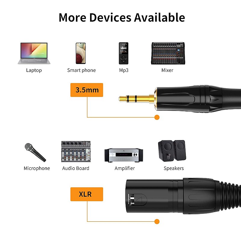 CableCreation 3.5mm to XLR, 6 Feet 3.5mm (1/8 Inch) TRS Stereo Male to XLR Male Cable Compatible with iPhone, iPod, Tablet, Laptop and More, Black