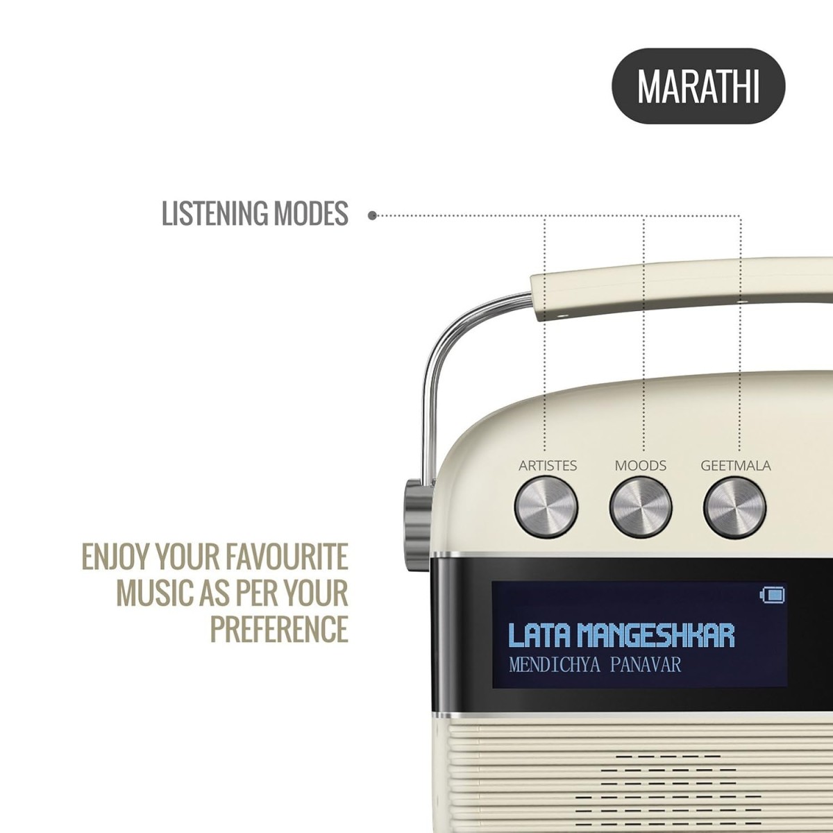 Carvaan Saregama Marathi - Bookshelf Portable Music Player with 5000 Preloaded Songs, FM/BT/AUX