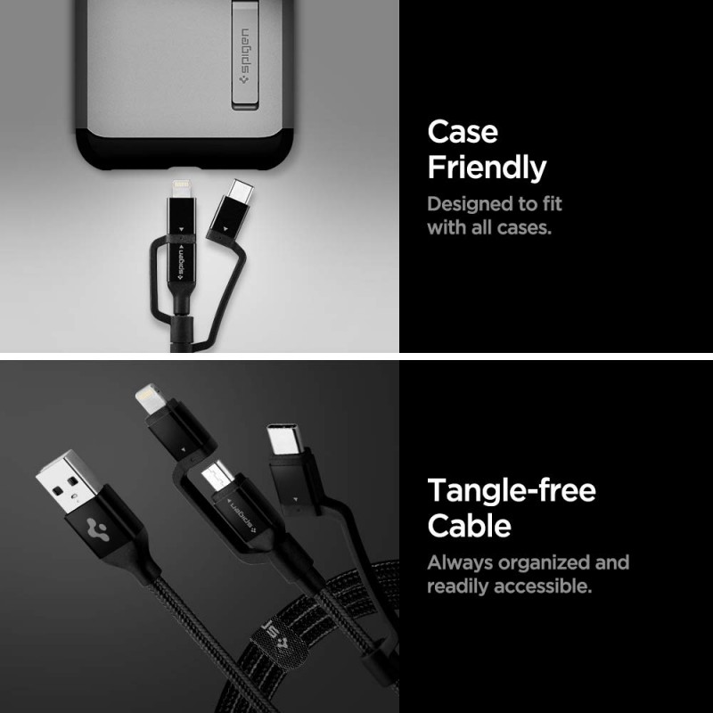 Spigen DuraSync 3 in 1 Universal Charger Cable, Micro USB/Lightning/USB C adapters [MFi Certified], 4.9ft Premium Braided Multi Charging Cable for iPhone Pro/Max/Mini/SE/iPad/Galaxy/Pixel & More