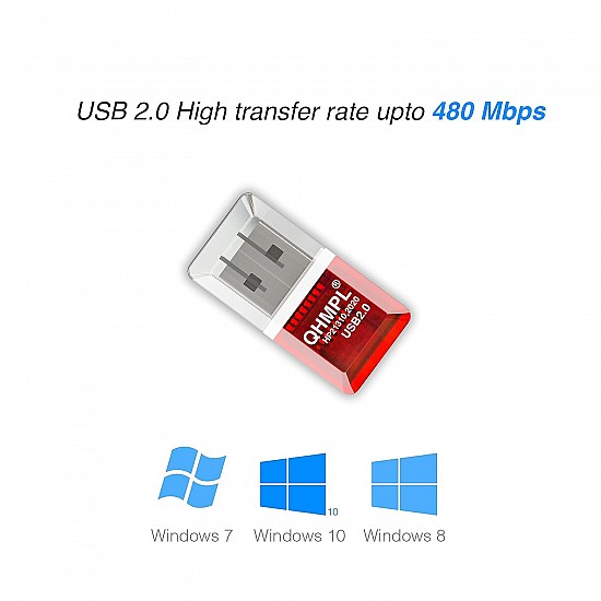 Quantum USB Card Reader for Micro SD/ TF Card, Compact and Lightweight, QHM-5570 (Red)