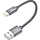 Wayona Nylon Braided USB Data Sync and Fast Charging 3A Short Power Bank Cable For iPhones, iPad Air, iPad mini, iPod Nano and iPod Touch (Grey)