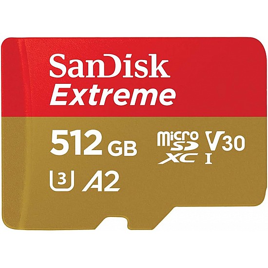 SanDisk 512GB Extreme microSDXC UHS-I Memory Card with Adapter - Up to 160MB/s, C10, U3, V30, 4K, A2, Micro SD - SDSQXA1-512G-GN6MA