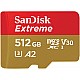 SanDisk 512GB Extreme microSDXC UHS-I Memory Card with Adapter - Up to 160MB/s, C10, U3, V30, 4K, A2, Micro SD - SDSQXA1-512G-GN6MA