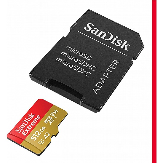 SanDisk 512GB Extreme microSDXC UHS-I Memory Card with Adapter - Up to 160MB/s, C10, U3, V30, 4K, A2, Micro SD - SDSQXA1-512G-GN6MA