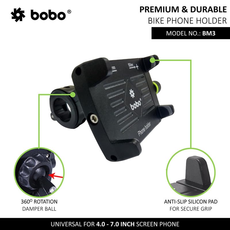 BOBO BM3 Aluminium Waterproof Bike/Motorcycle/Scooter Mobile Phone Holder Mount, Ideal for Maps and GPS Navigation (Black)