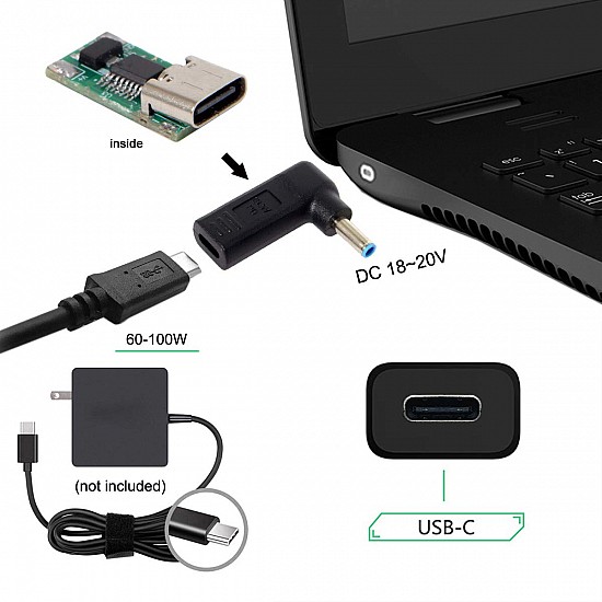 cablecc USB 3.1 USB Type C USB-C to DC 4.5x3.0mm Adapter PD Trigger 90 Degree Angled for HPLaptop