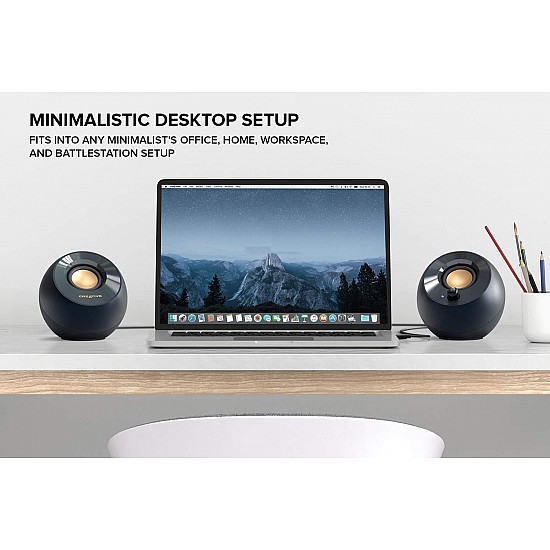 Creative Pebble V2 - Minimalistic 2.0 USB-C Powered Desktop Speakers, 3.5 mm AUX-in, 8W RMs with 16W Peak Power for Computers and Laptops, Type-A Adapter Included and Extended Cable (Black)