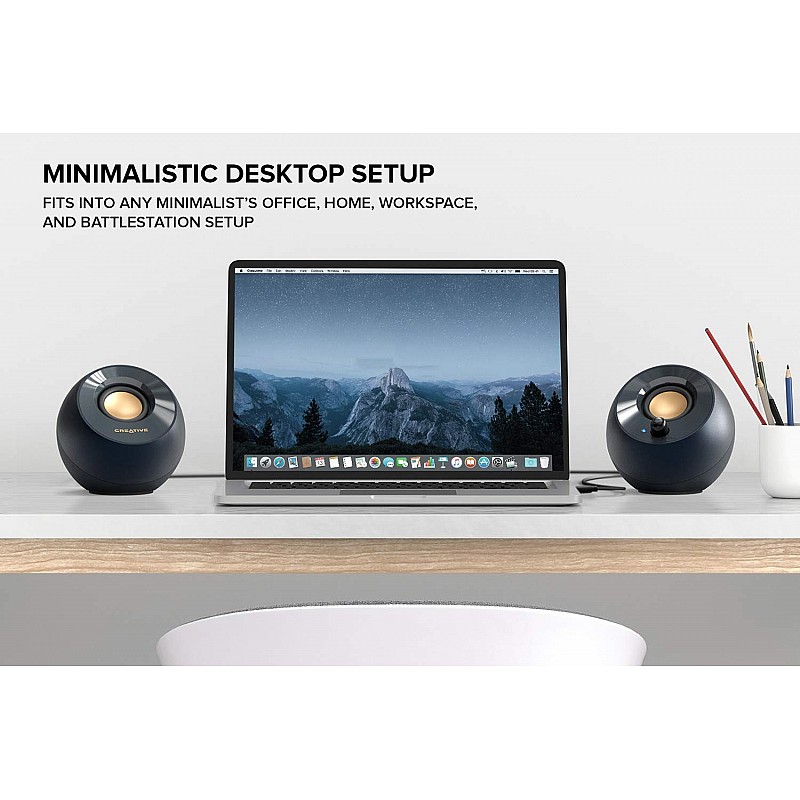 Creative Pebble V2 - Minimalistic 2.0 USB-C Powered Desktop Speakers, 3.5 mm AUX-in, 8W RMs with 16W Peak Power for Computers and Laptops, Type-A Adapter Included and Extended Cable (Black) Creative Pebble V2 - Minimalistic 2.0 USB-C Powered Desktop Speakers, 3.5 mm AUX-in, 8W RMs with 16W Peak Power for Computers and Laptops, Type-A Adapter Included and Extended Cable (Black)