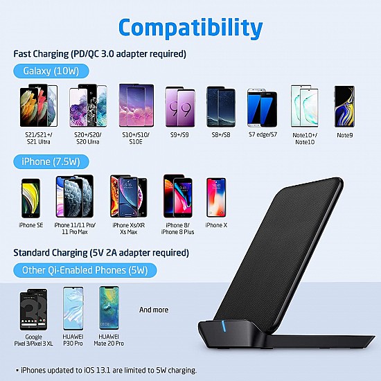 Esr Foldable Wireless Charger, Fast Wireless Charging Stand & Pad, Compatible With Iphone 11/11 Pro Max/Se/Xr/Xs Max/Xs/X, Galaxy S21/S21+/S21 Ultra/S20/S20+/S20 Ultra/Note10, 5W For Pixel 3/4, Black