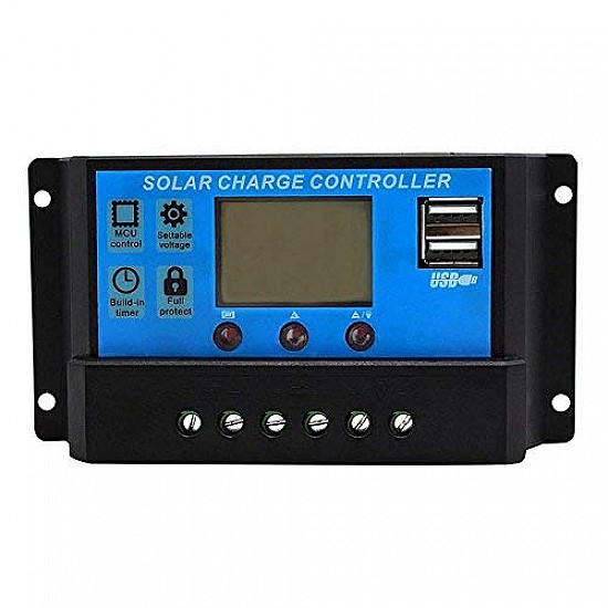 ELEPHANTBOAT® ABS 30A 12V 24V Solar Panel Charger Controller Battery Regulator Dual USB LCD Display (Blue)