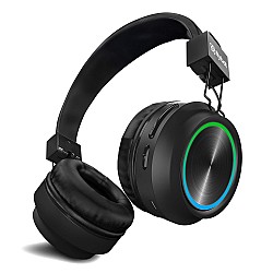 Flybot Alpha Wireless Over Ear Bluethooth Headphone with Mic IPX5 Rated with HD Sound and LED Light Design (Black)