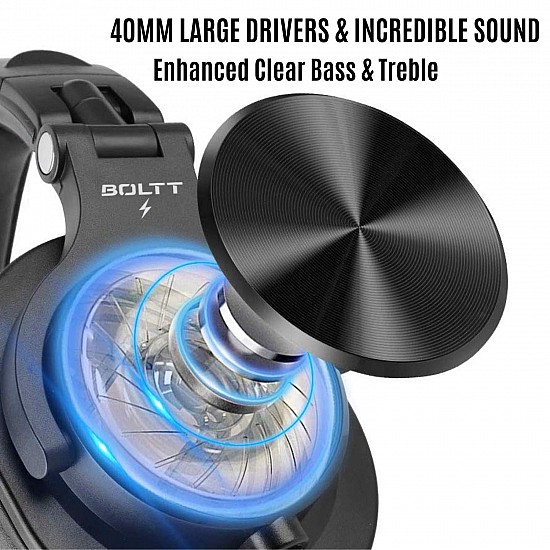 Fire-Boltt Blast 1400 Over -Ear Bluetooth Wireless Headphones with 25H Playtime, Thumping Bass, Lightweight Foldable Compact Design with Google/Siri Voice Assistance